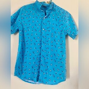 HYBRID APPAREL BUTTON UP BABY BLUE SHARK SHIRT Sizes XL BOYS 14/16